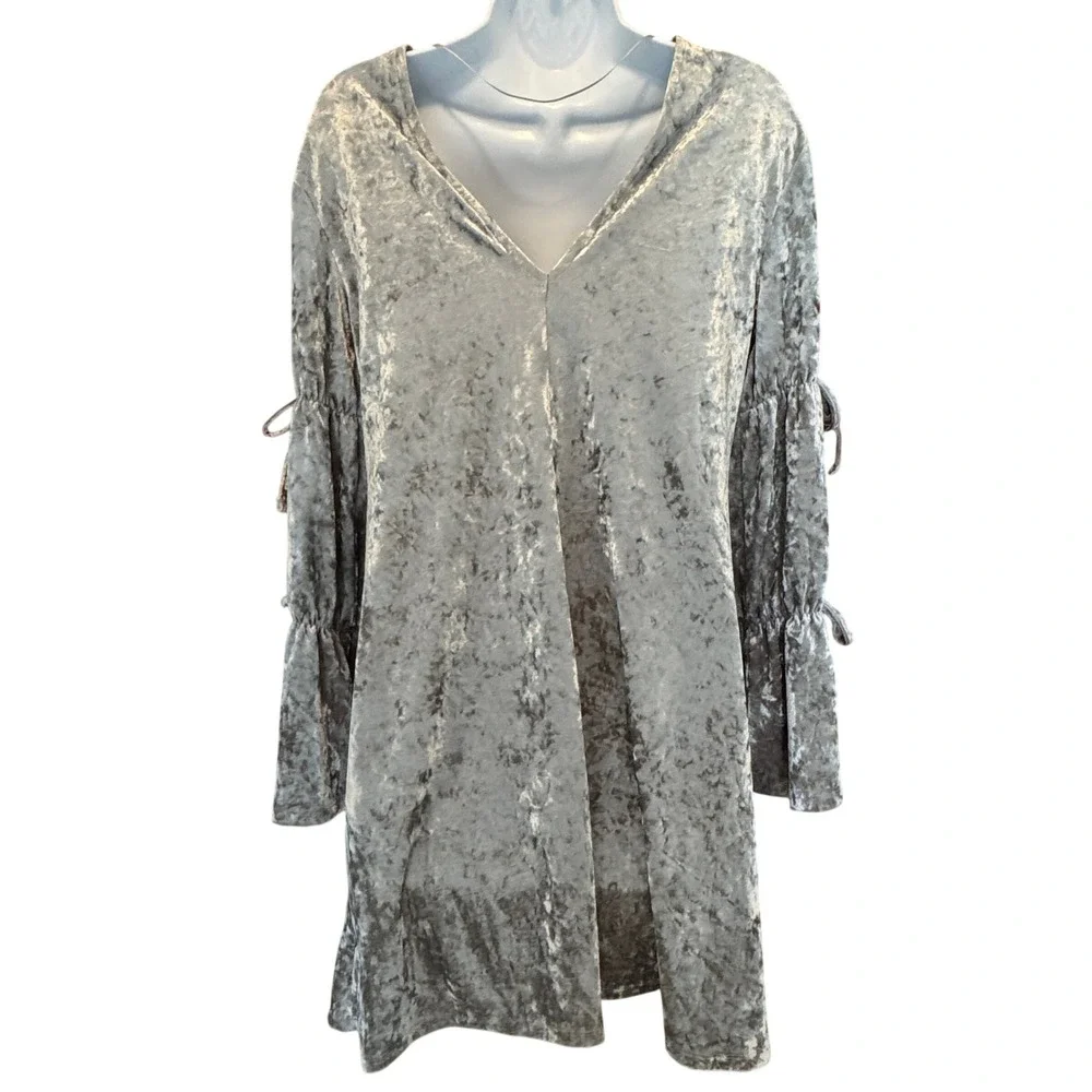 Primark Crushed Velvet Dress Bell Sleeve 8 Silver Whimsigoth Alt Witch Scene NWT